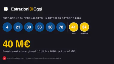 Estrazione SuperEnalotto di martedì 13 ottobre 2026: numeri vincenti, Jolly, SuperStar e quote